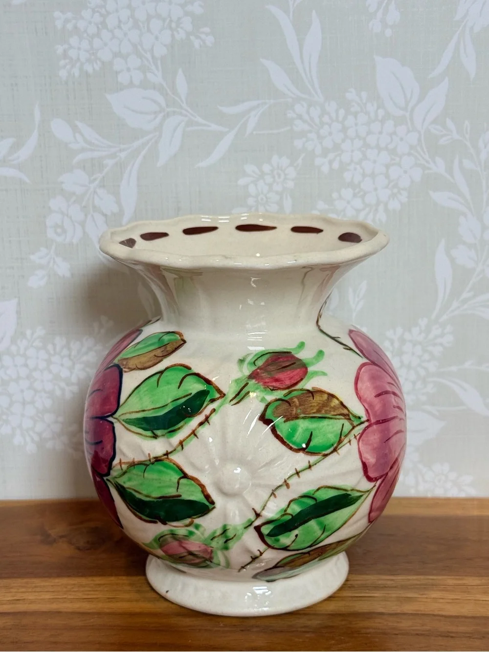 Vintage Hand-Painted Floral Ceramic Vase Blue Ridge Southern Pottery
